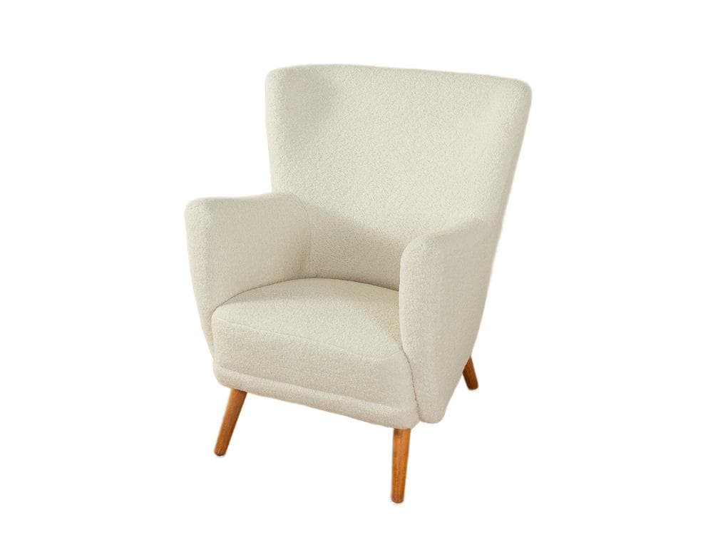 Fotel klubowy, biały, drewno, Niemcy, lata 50.