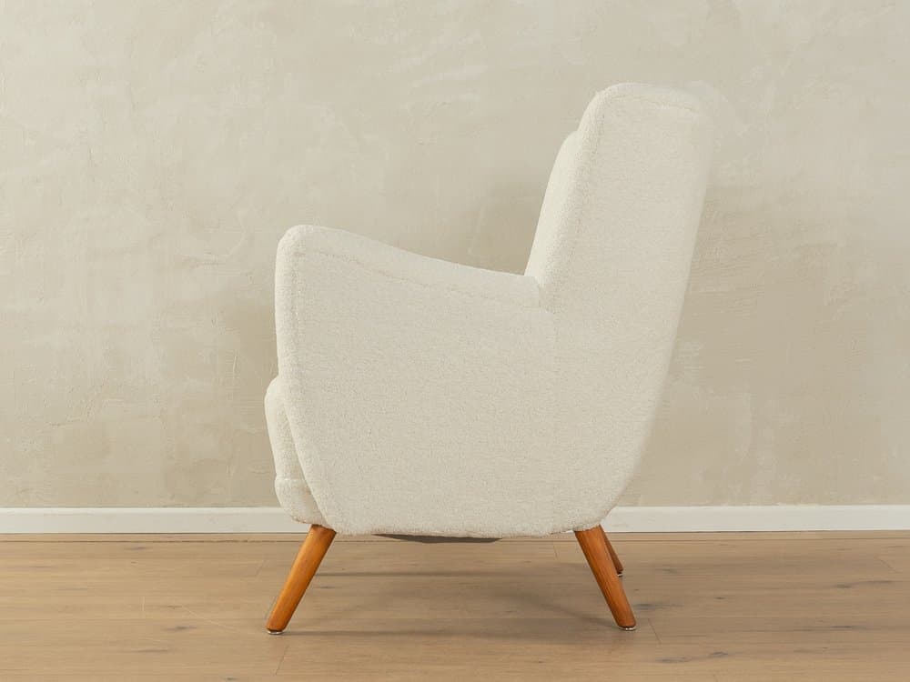 Fotel klubowy, biały, drewno, Niemcy, lata 50. - 286454