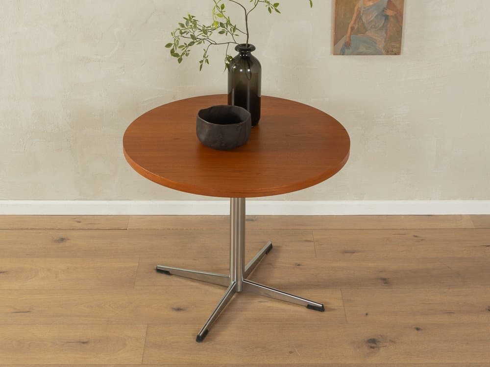 Stolik boczny, teak brązowy, stal nierdzewna srebrna, Frem Røjle, Dania, lata 70. - 286437