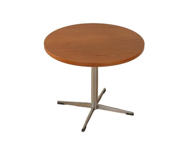 Stolik boczny, teak brązowy, stal nierdzewna srebrna, Frem Røjle, Dania, lata 70. - WYMIARY