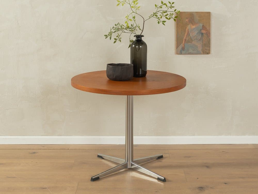 Stolik boczny, teak brązowy, stal nierdzewna srebrna, Frem Røjle, Dania, lata 70. - 286438