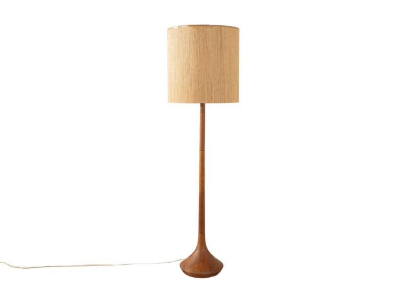 Lampa podłogowa, teak beżowy, proj. L. Brams, Dania, lata 60.