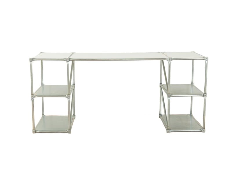 Desk, silver, stainless steel, Germany, 1980s.