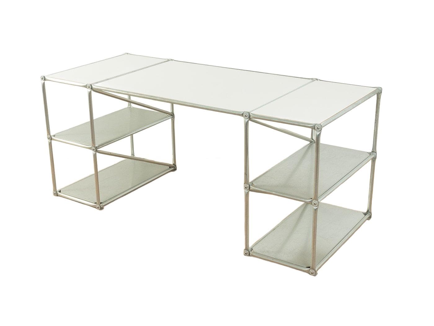 Desk System 180, silver stainless steel, white top, Germany, 1980s.