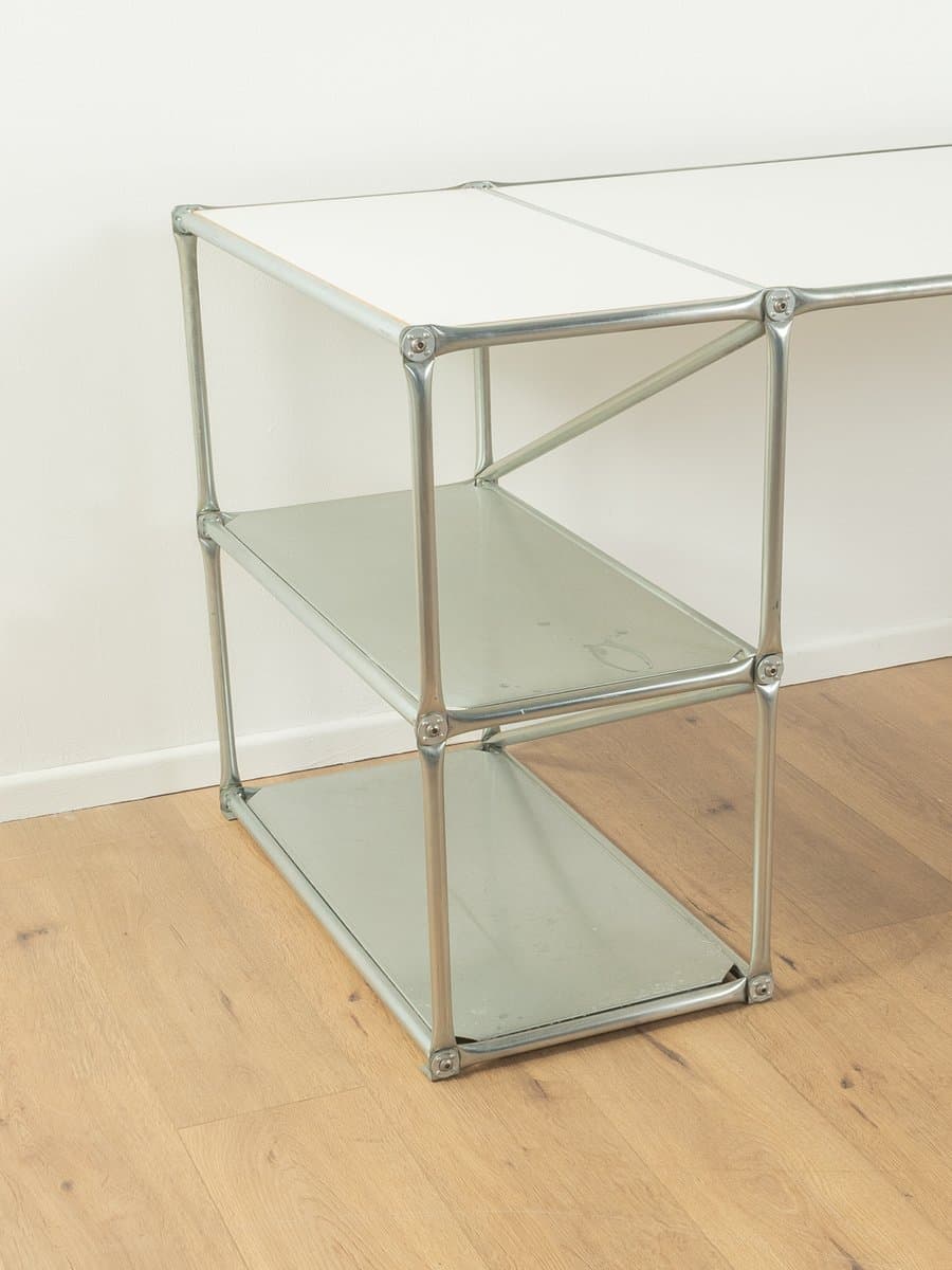 Desk System 180, silver stainless steel, white top, Germany, 1980s. - 286364