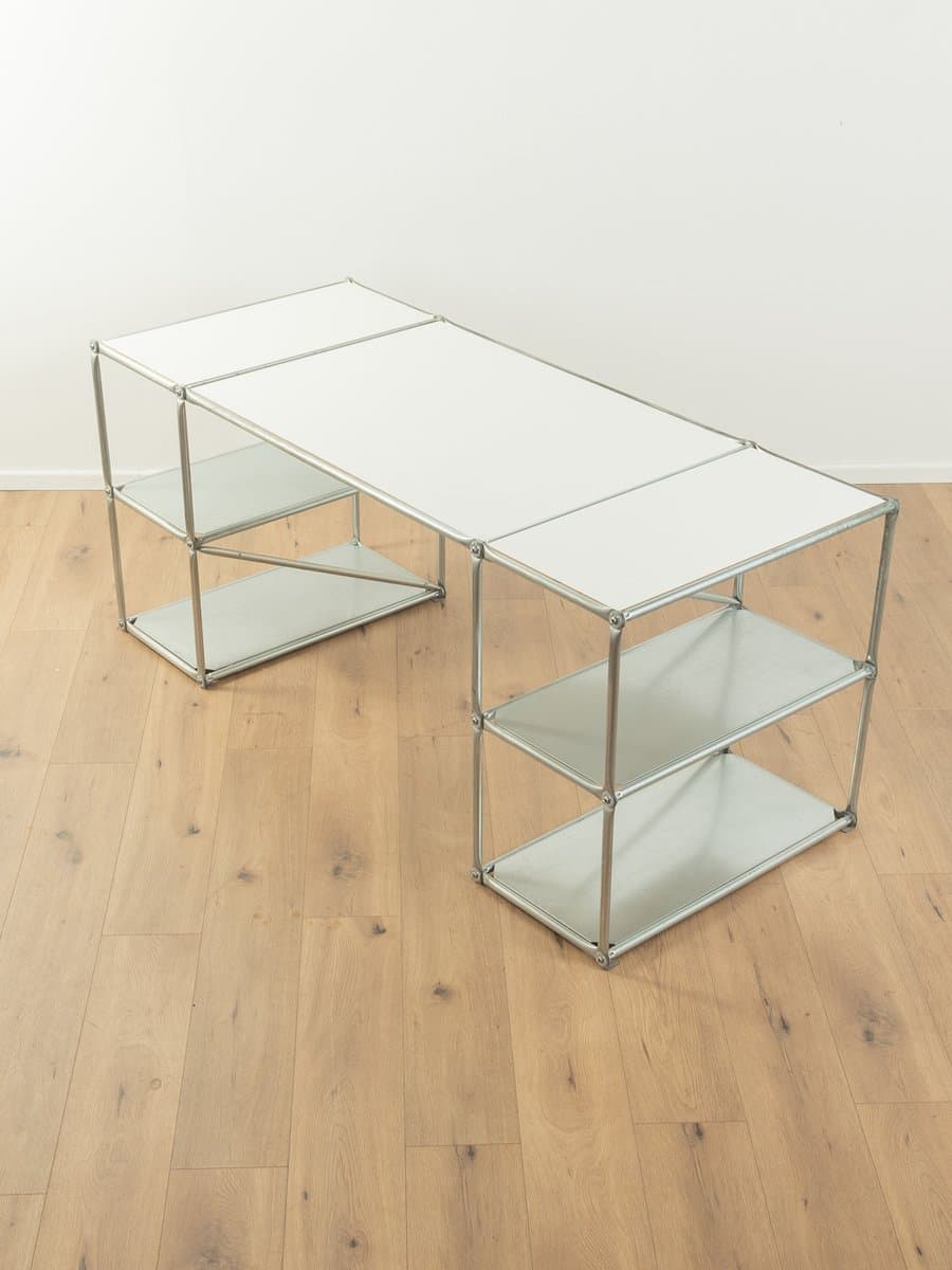 Desk System 180, silver stainless steel, white top, Germany, 1980s. - 286363