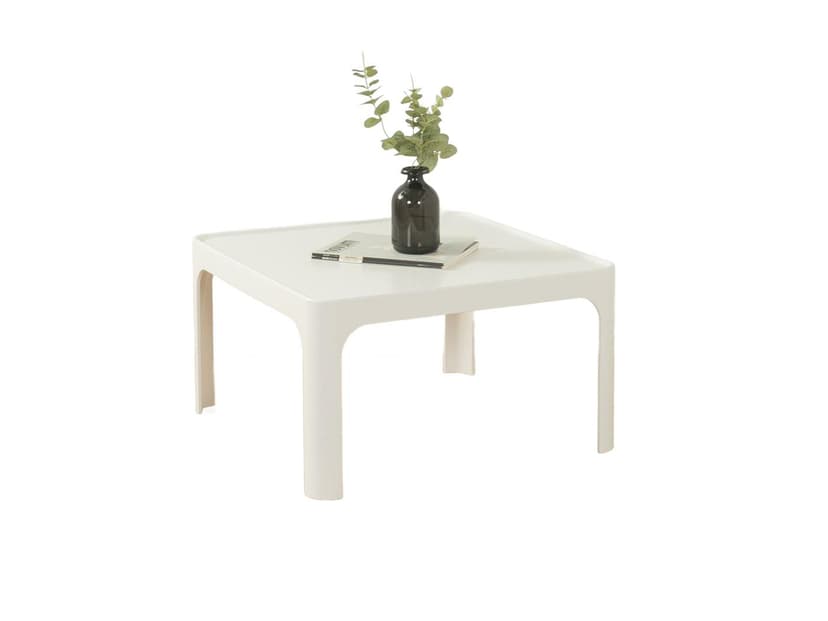 Stolik kawowy, biały, plastik, proj. P. Ghyczy, Niemcy, lata 70.