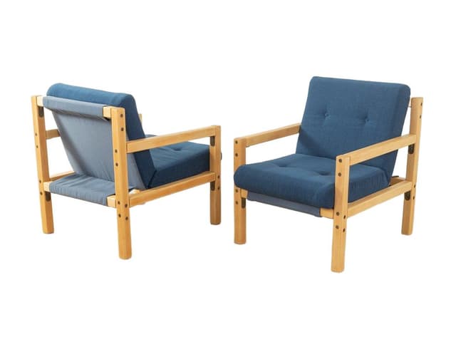 Zestaw dwóch foteli, buk niebieski, Flötotto, Niemcy, lata 70. - WYMIARY