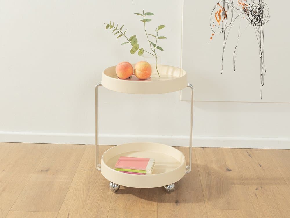 Wózek barowy Space Age, beżowy, drewno, stal chromowana, Niemcy, lata 70. - 286220