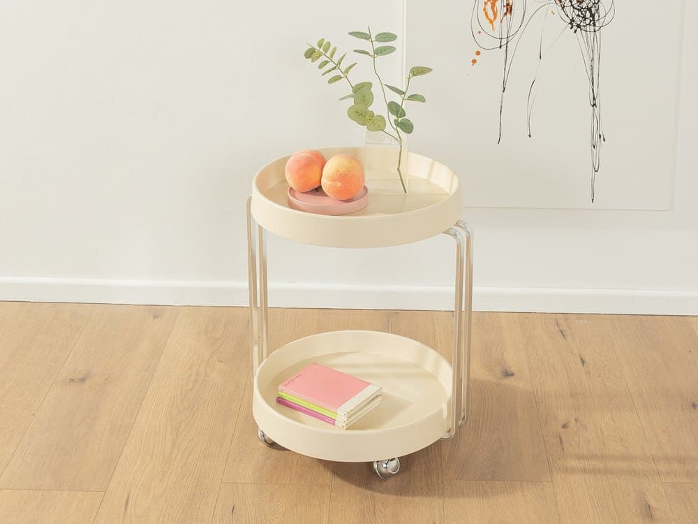 Wózek barowy Space Age, beżowy, drewno, stal chromowana, Niemcy, lata 70. - 286217