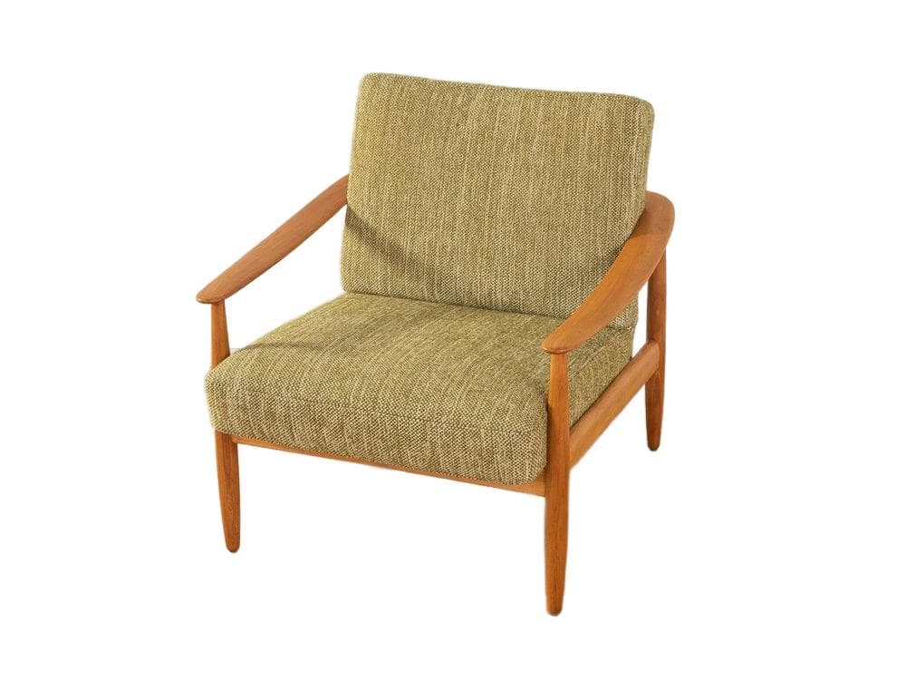 Fotel, wiśnia brązowa, tkanina zielona, Walter Knoll, Niemcy, lata 60.