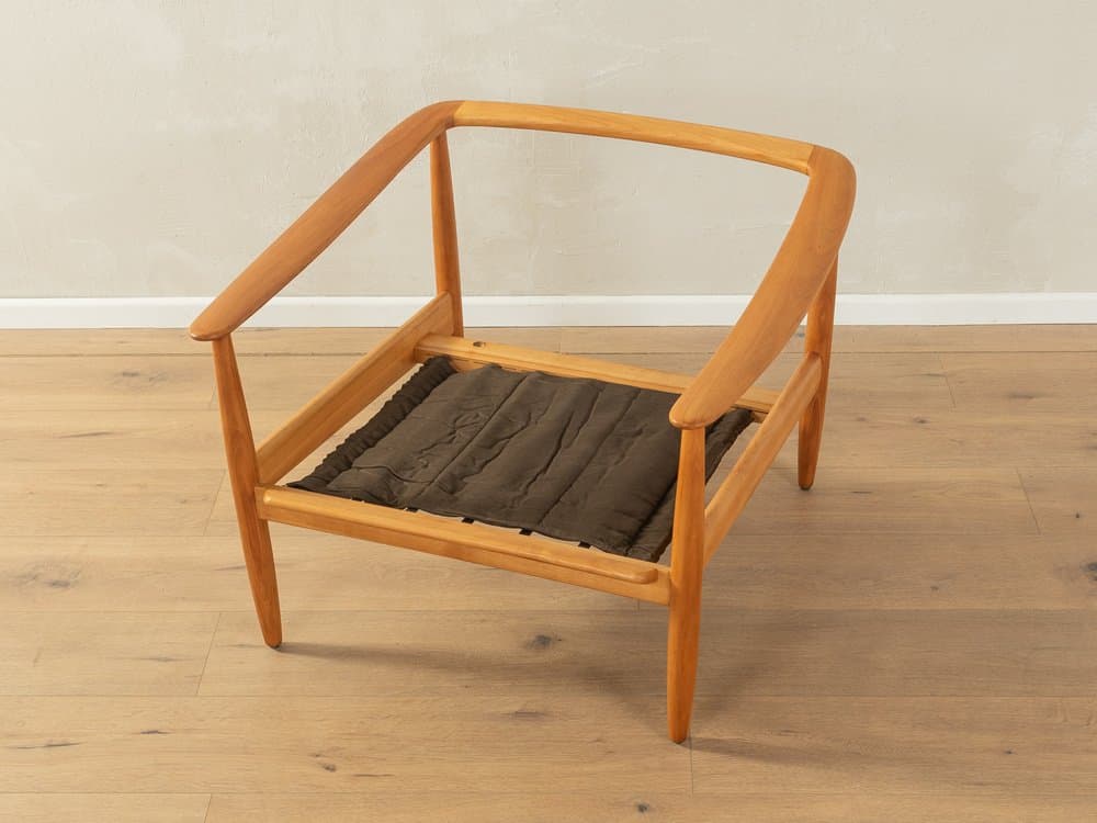 Fotel, wiśnia brązowa, tkanina zielona, Walter Knoll, Niemcy, lata 60. - 286160