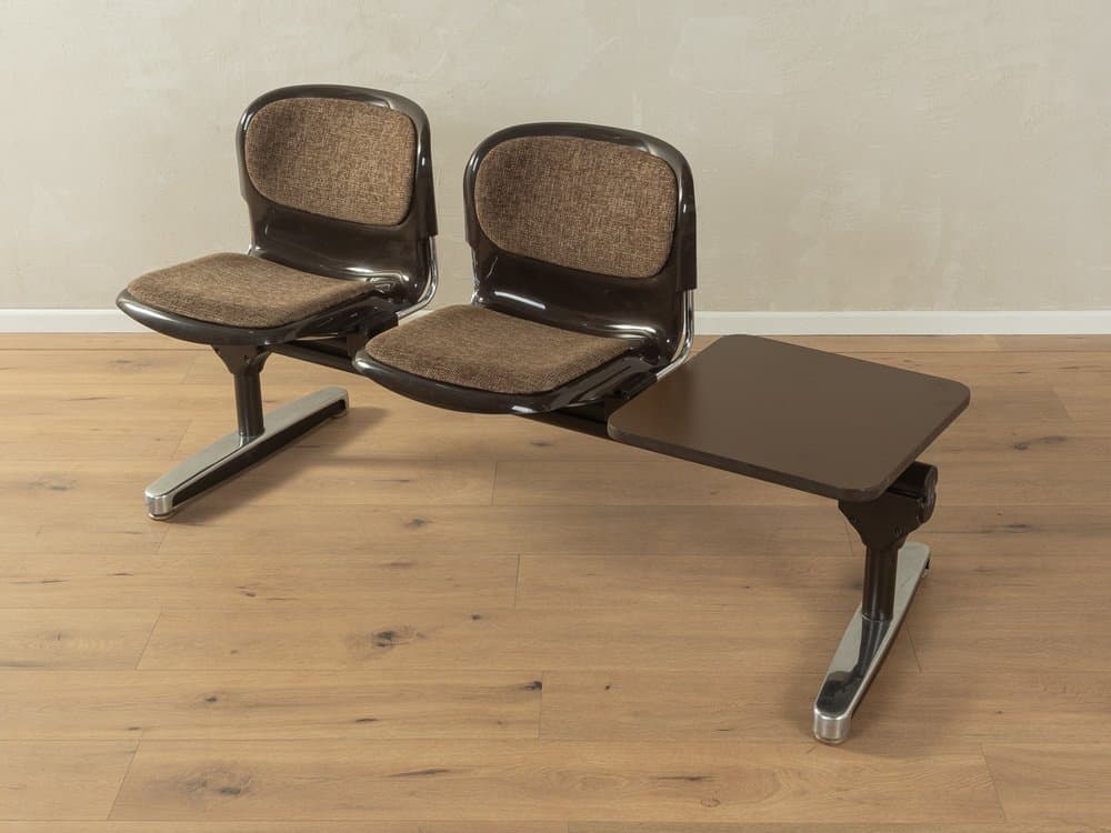 Ławka do poczekalni, brązowy, plastik, stal, tkanina, proj. G. Lange, Niemcy, lata 70. - 286142