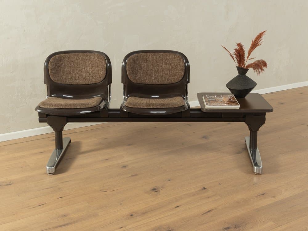 Ławka do poczekalni, brązowy, plastik, stal, tkanina, proj. G. Lange, Niemcy, lata 70. - 286139