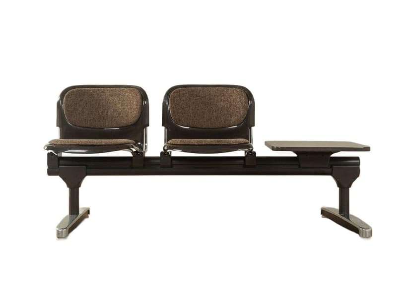 Ławka do poczekalni, brązowy, plastik, stal, tkanina, proj. G. Lange, Niemcy, lata 70.