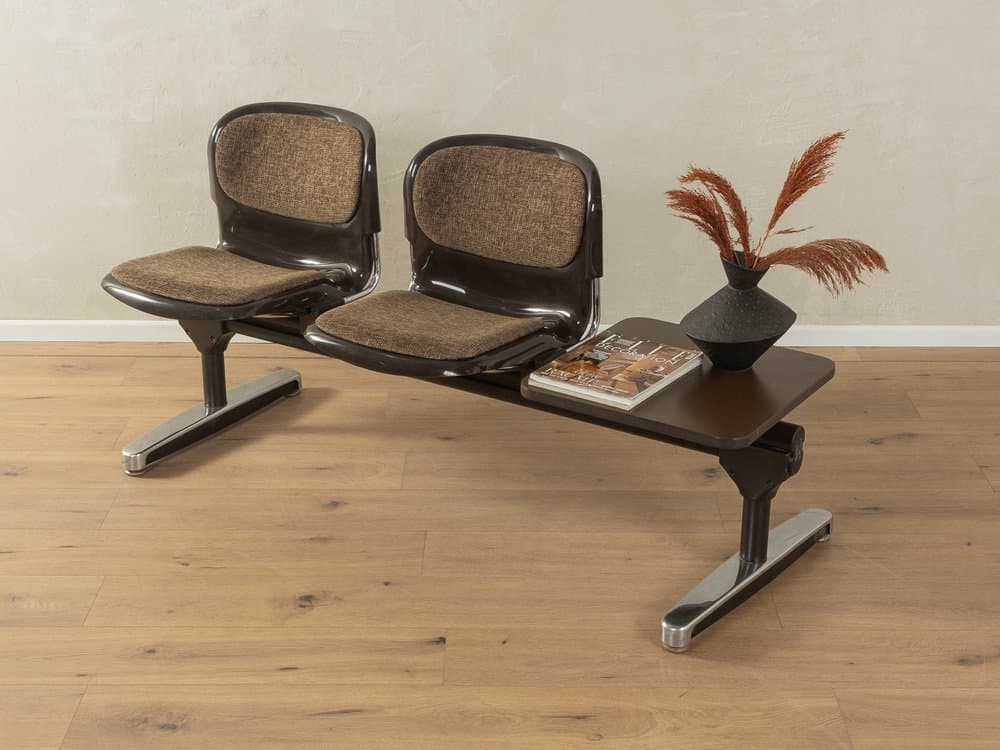 Ławka do poczekalni, brązowy, plastik, stal, tkanina, proj. G. Lange, Niemcy, lata 70. - 286141