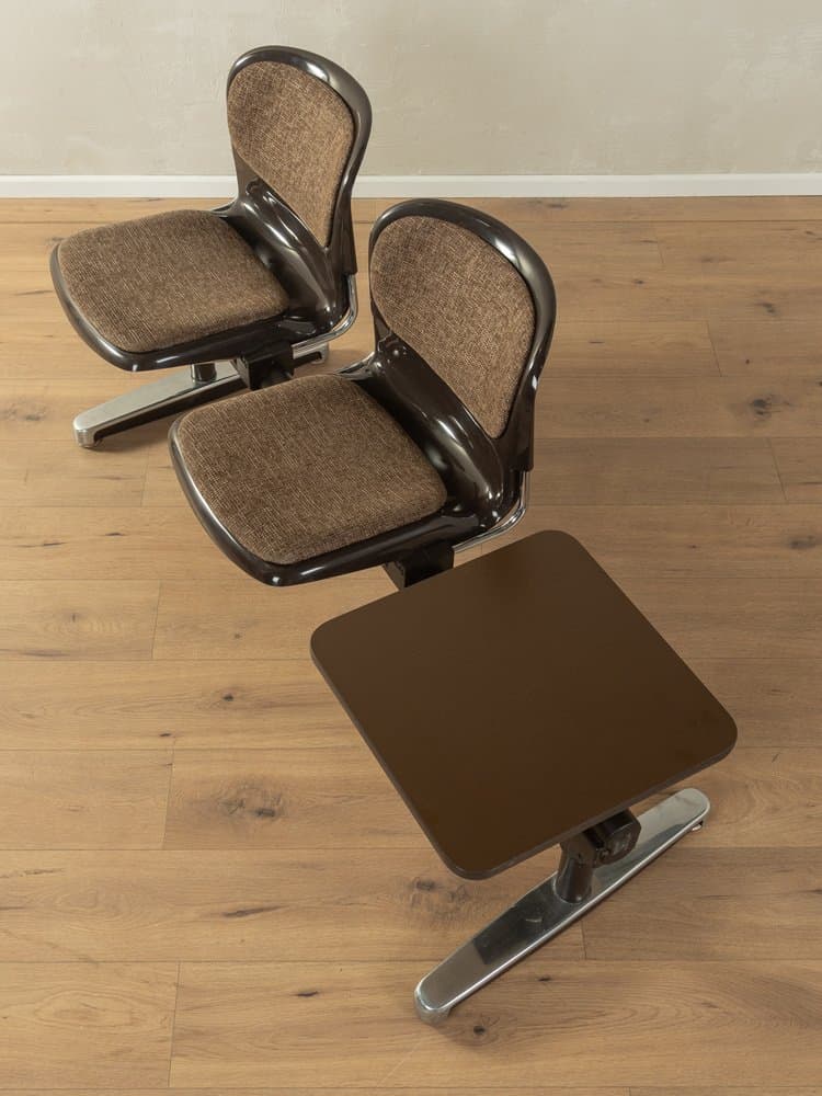 Ławka do poczekalni, brązowy, plastik, stal, tkanina, proj. G. Lange, Niemcy, lata 70. - 286143