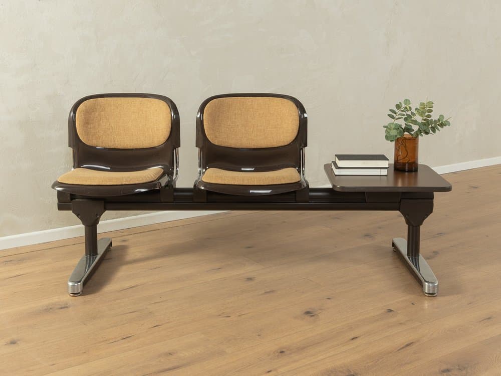 Ławka do poczekalni, brązowy, plastik stal tkanina, proj. G. Lange, Niemcy, lata 70. - 286128