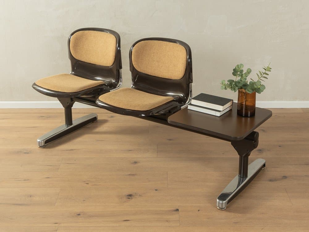 Ławka do poczekalni, brązowy, plastik stal tkanina, proj. G. Lange, Niemcy, lata 70. - 286130