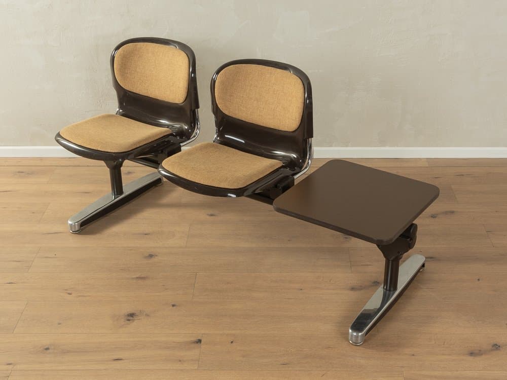 Ławka do poczekalni, brązowy, plastik stal tkanina, proj. G. Lange, Niemcy, lata 70. - 286131