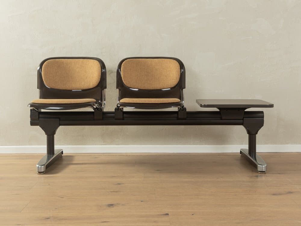 Ławka do poczekalni, brązowy, plastik stal tkanina, proj. G. Lange, Niemcy, lata 70. - 286129