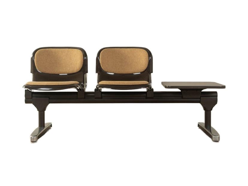 Ławka do poczekalni, brązowy, plastik stal tkanina, proj. G. Lange, Niemcy, lata 70.