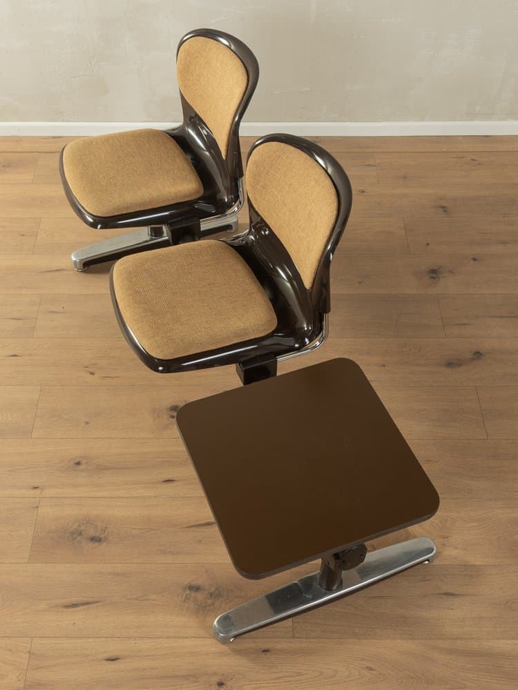 Ławka do poczekalni, brązowy, plastik stal tkanina, proj. G. Lange, Niemcy, lata 70. - 286132