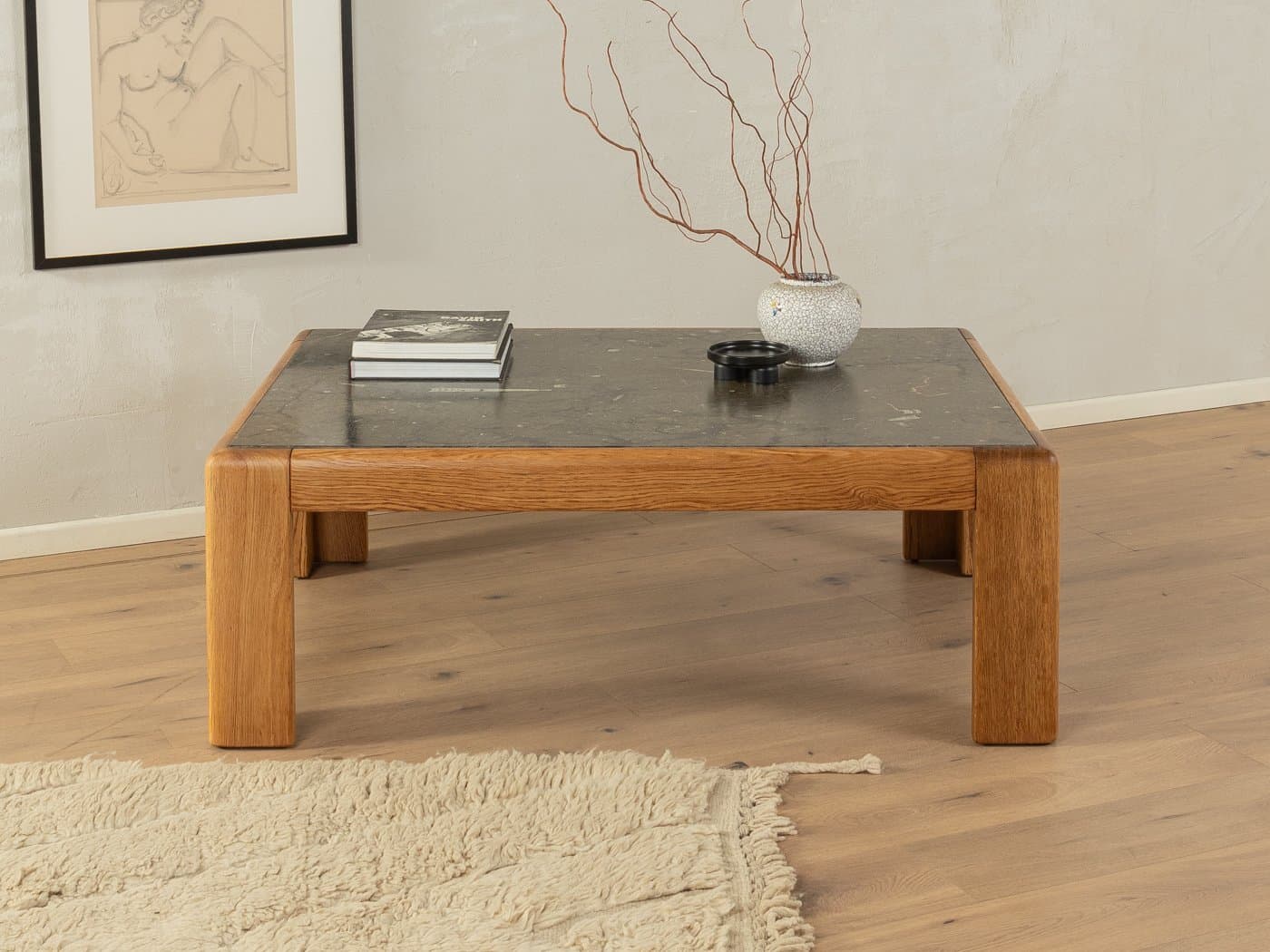 Stolik kawowy, granit szary, buk brązowy, Niemcy, lata 60. - 286073