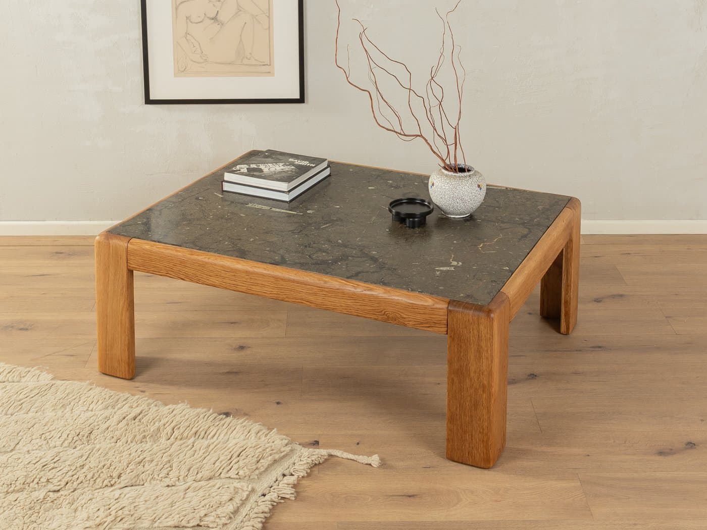 Stolik kawowy, granit szary, buk brązowy, Niemcy, lata 60. - 286072