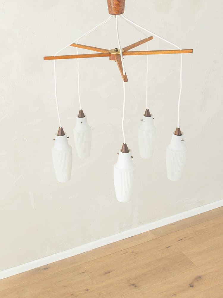 Pendant light, matte white glass, brown teak, Germany, 1960s. - 286042