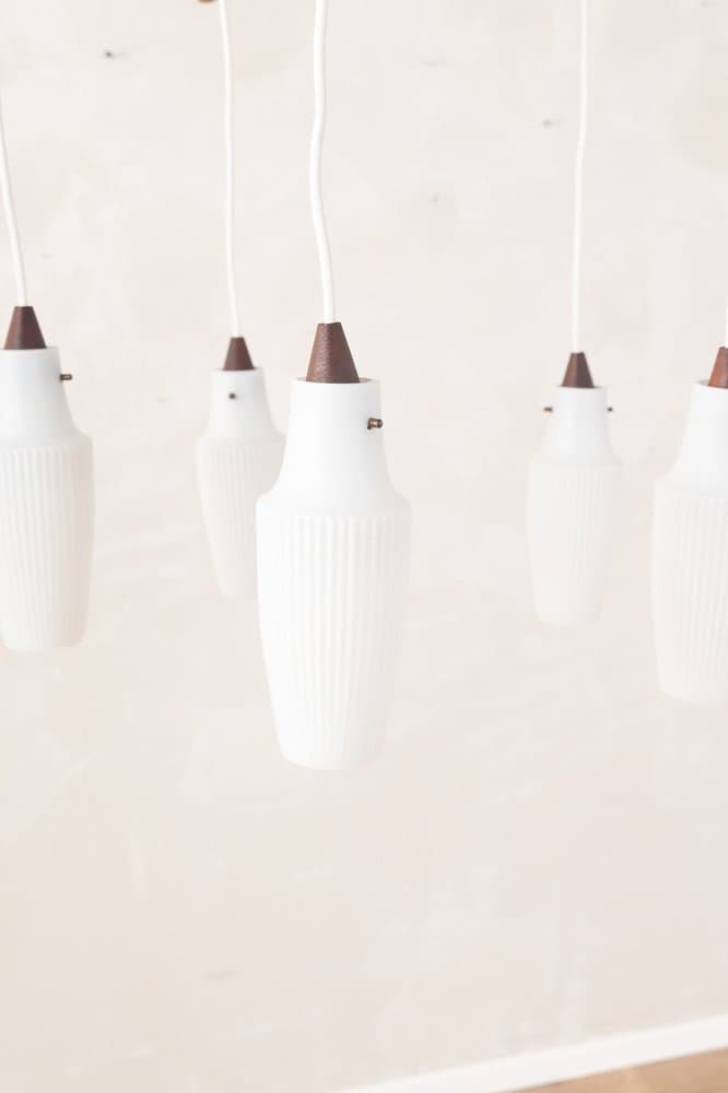 Pendant light, matte white glass, brown teak, Germany, 1960s. - 286044