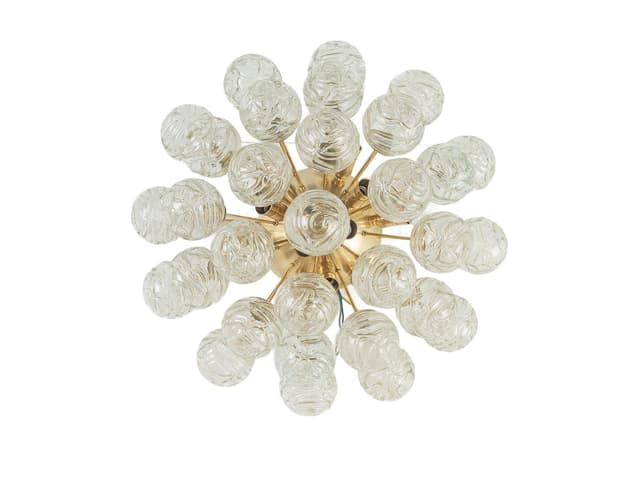 Ceiling Lamp Sputnik, transparent glass, gold brass, Doria Leuchten, Germany, 1970s. - DIMENSION