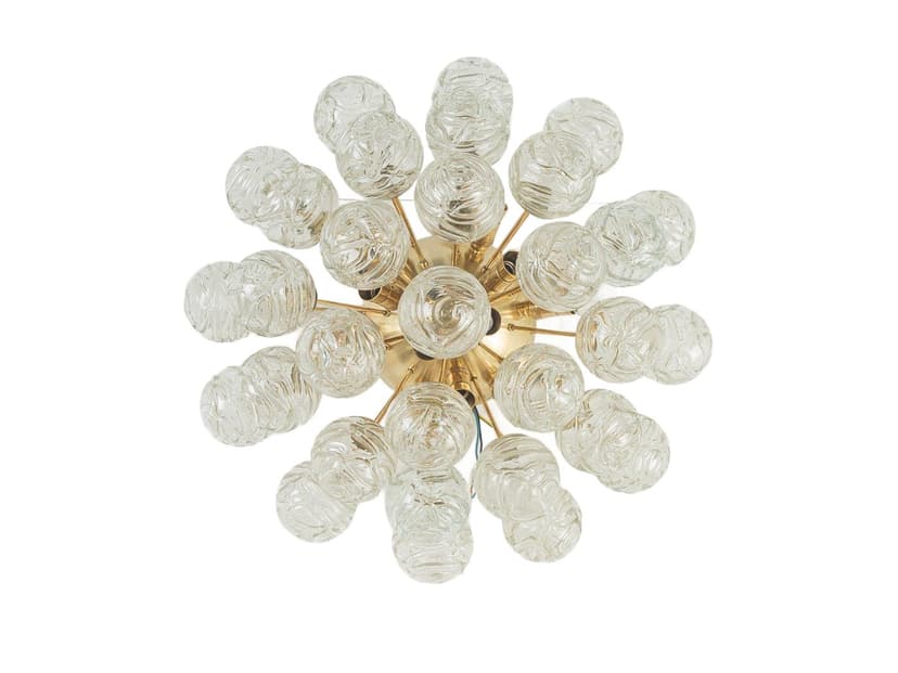 Ceiling Lamp Sputnik, transparent glass, gold brass, Doria Leuchten, Germany, 1970s.