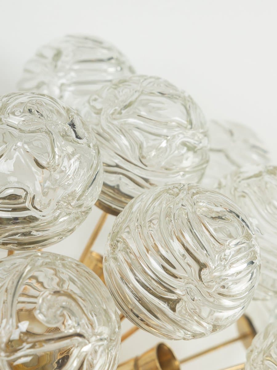 Ceiling Lamp Sputnik, transparent glass, gold brass, Doria Leuchten, Germany, 1970s. - 286028