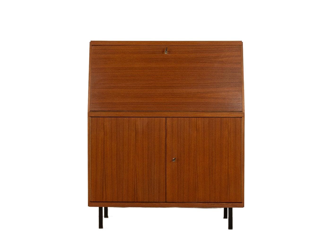 Sekretarzyk, teak brązowy, stal czarna, Niemcy, lata 60.