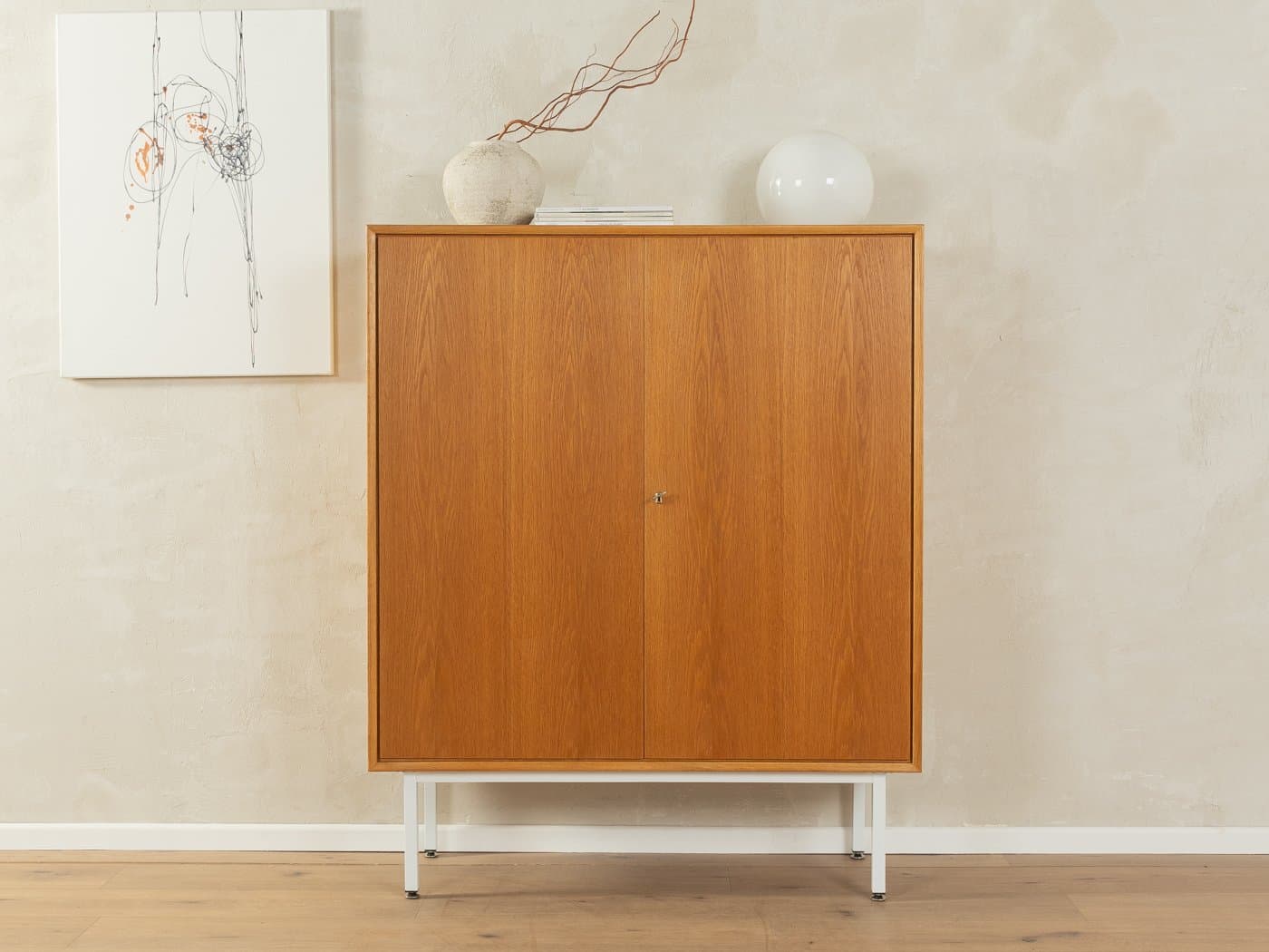 Komoda, dąb brązowy, stal biała, Niemcy, lata 60. - 286010