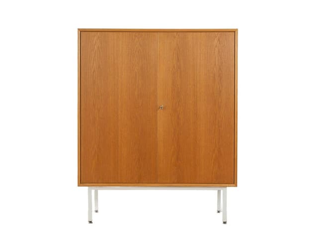 Komoda, dąb brązowy, stal biała, Niemcy, lata 60. - WYMIARY
