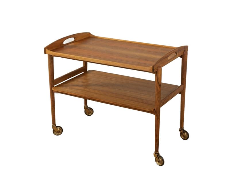 Barek na kółkach, orzech brązowy, mosiądz, Niemcy, lata 60.