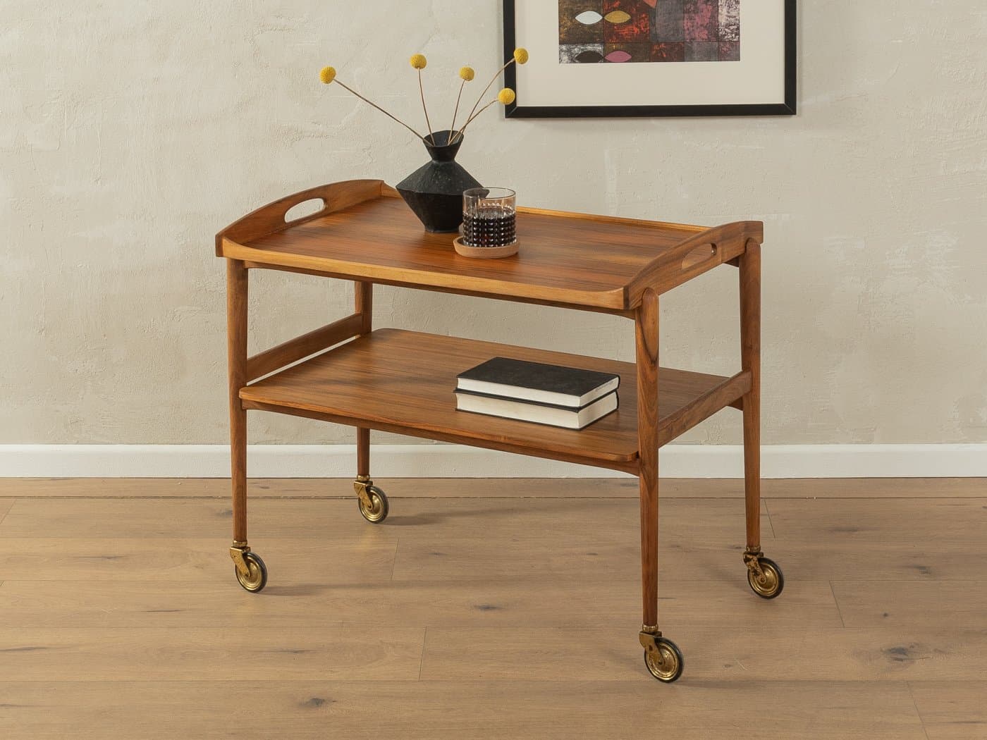 Barek na kółkach, orzech brązowy, mosiądz, Niemcy, lata 60. - 285977