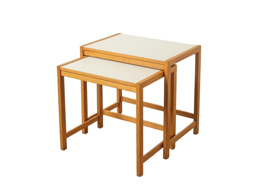 Zestaw dwóch stolików wsuwanych, dąb brązowy, blat Formica biały, Niemcy, lata 60.