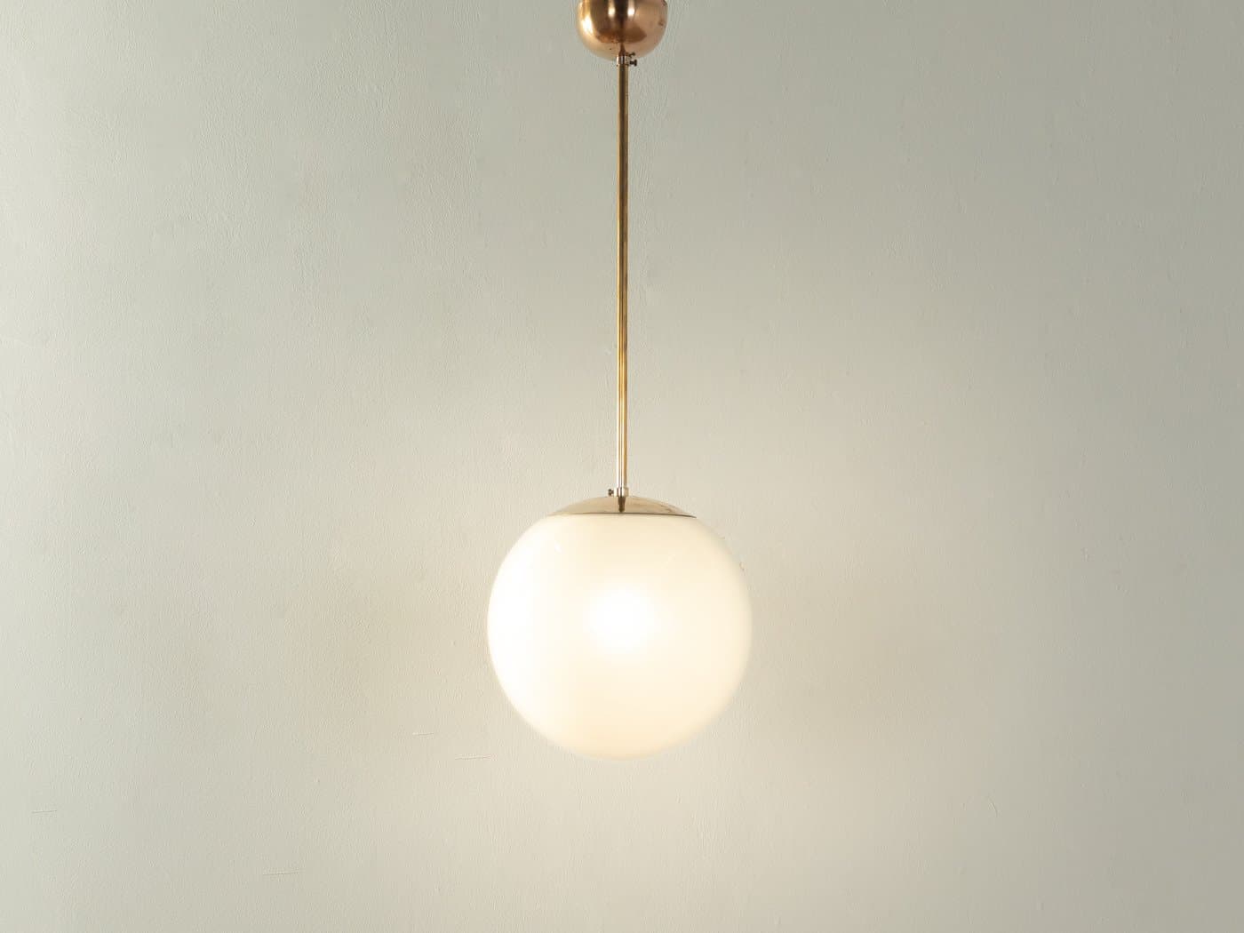 Pendant Lamp Ball, white opal glass, gold brass, Germany, 1950s. - 285945