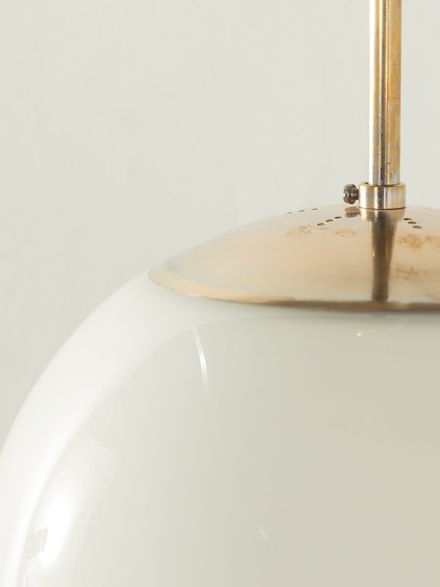 Pendant Lamp Ball, white opal glass, gold brass, Germany, 1950s. - 285948