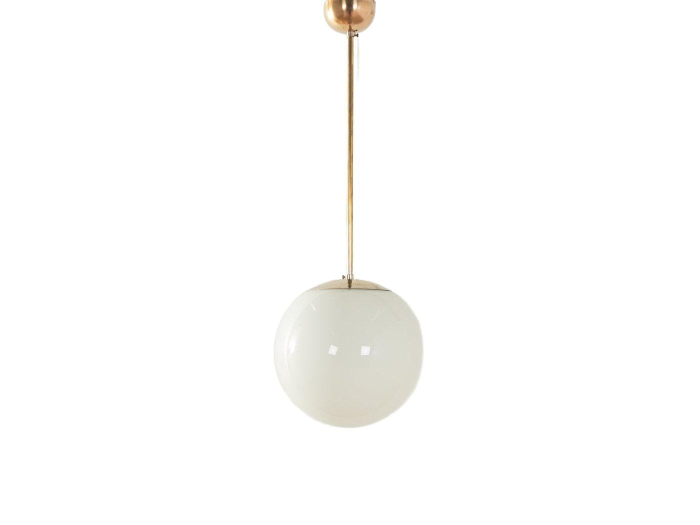 Pendant Lamp Ball, white opal glass, gold brass, Germany, 1950s.