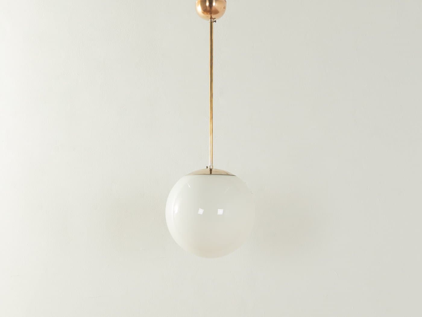 Pendant Lamp Ball, white opal glass, gold brass, Germany, 1950s. - 285949