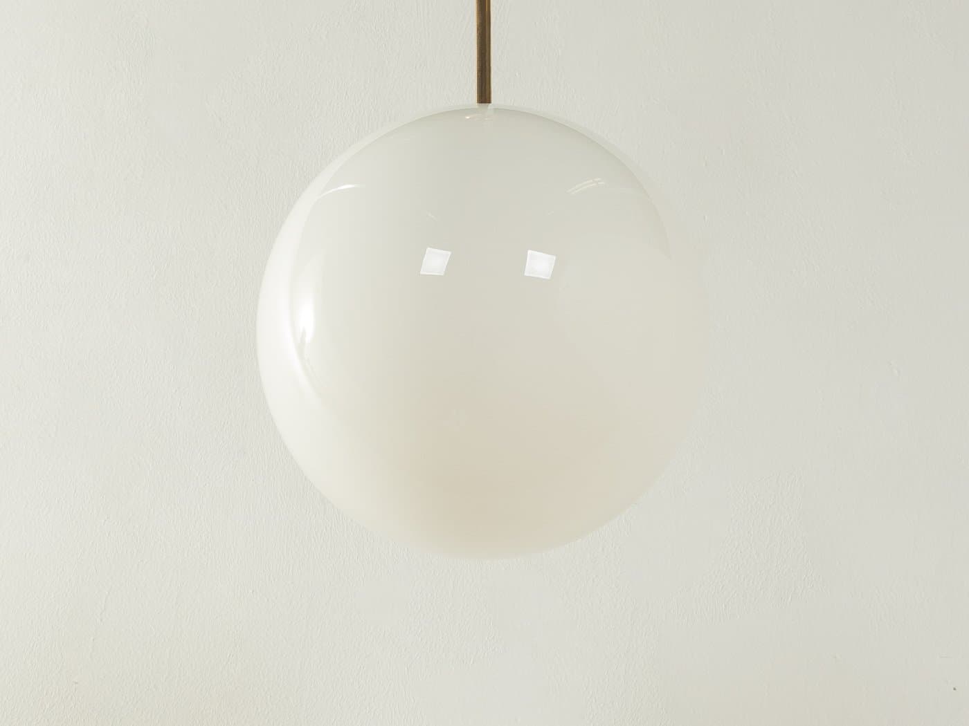 Pendant Lamp Ball, white opal glass, gold brass, Germany, 1950s. - 285946