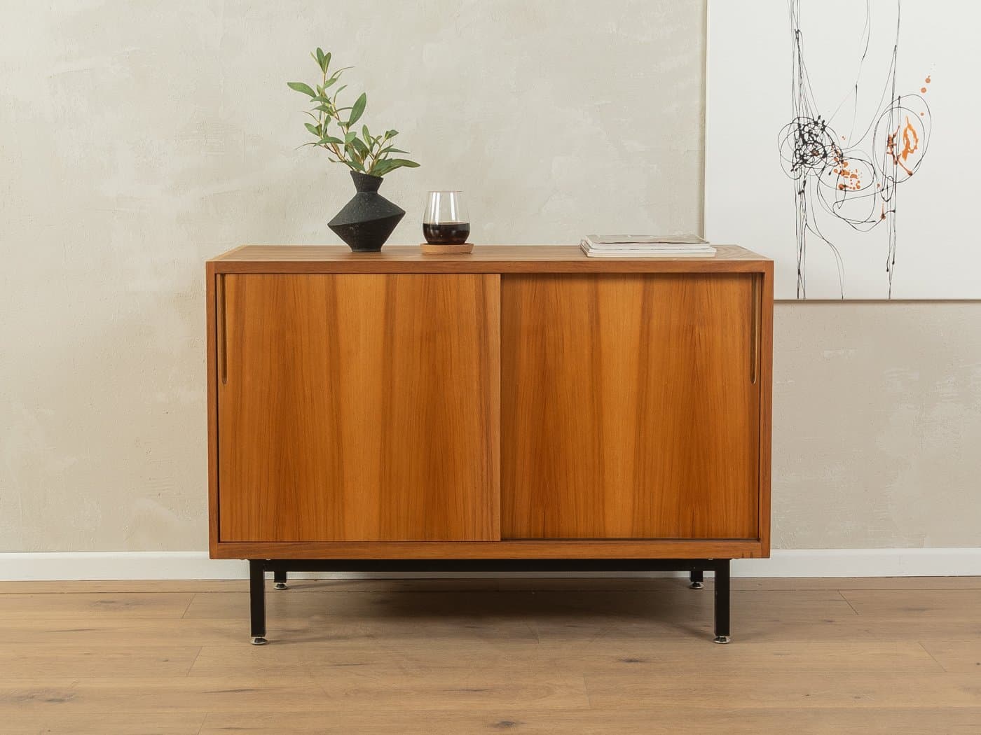 Komoda, orzech brązowy, stal czarna, Niemcy, lata 50. - 285937