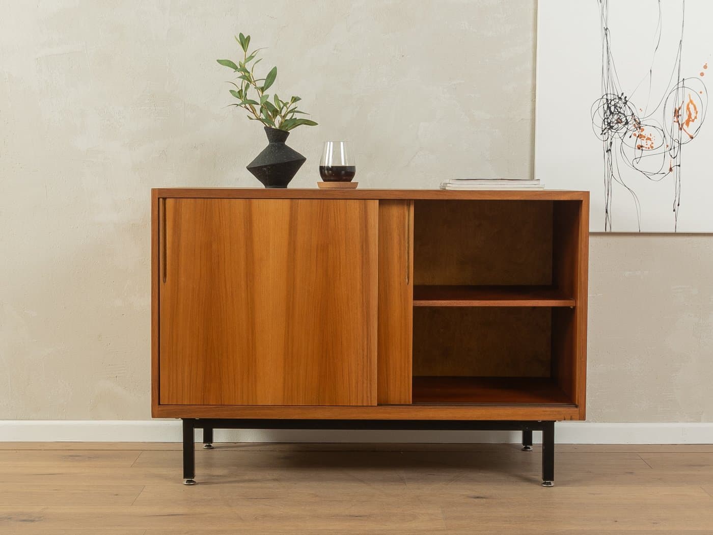 Komoda, orzech brązowy, stal czarna, Niemcy, lata 50. - 285938