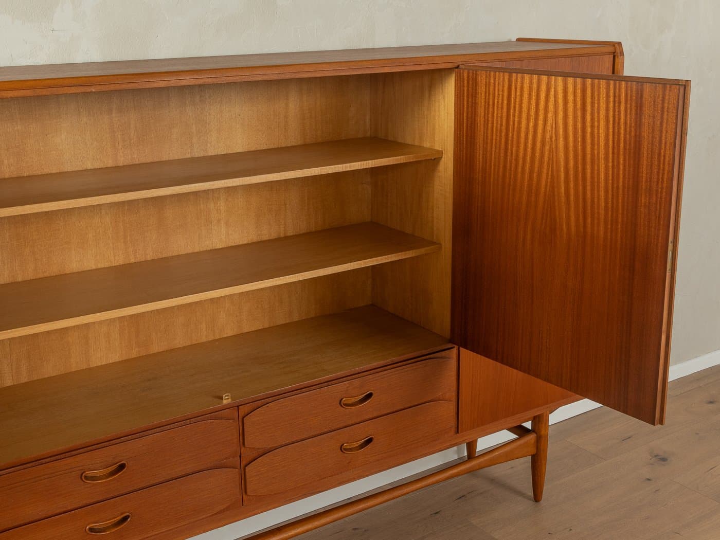 Highboard skandynawski, brązowy, teak, Niemcy, lata 60. - 285851