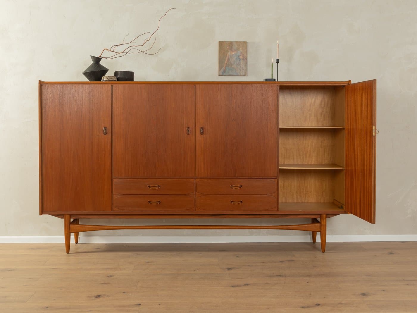 Highboard skandynawski, brązowy, teak, Niemcy, lata 60. - 285847