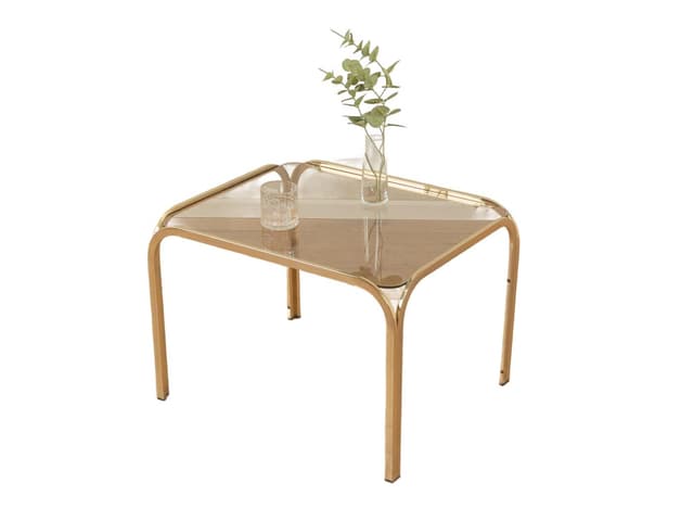 Side table, transparent glass, gold metal, Germany, 1970s. - DIMENSION